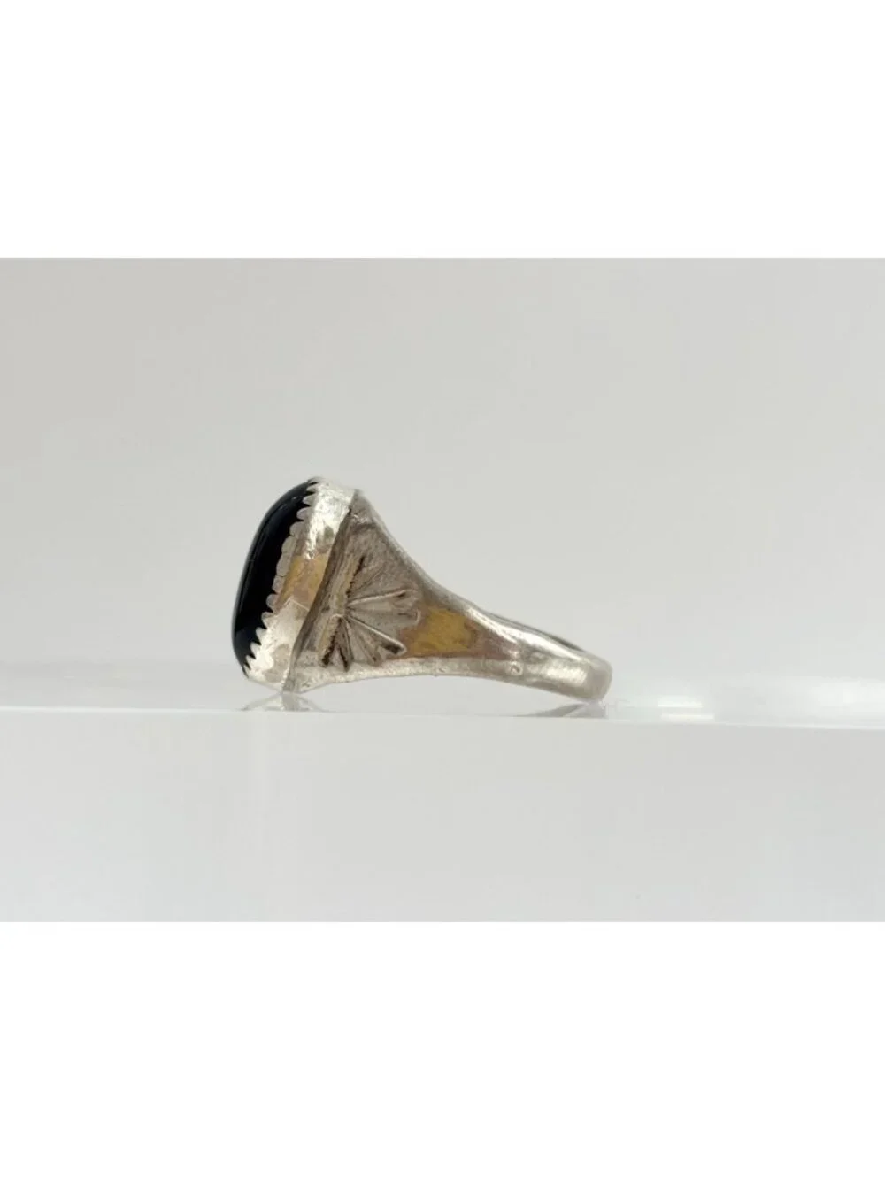 Black Onyx Gemstone Southwest Chunky Sterling Silver 925 Vintage Ring - sz 9
